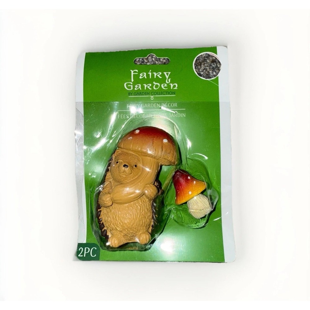 Garden Collection Fairy Garden Decor 2PC Hedgehog and Mushroom Resin Figurines